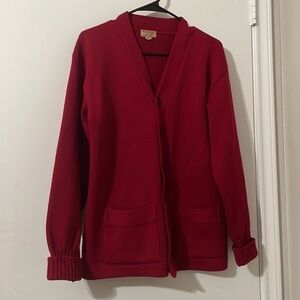 Vintage Ruby Red Spaulding Letterman Varsity Cardigan Wool Sweater Size 40 1950s